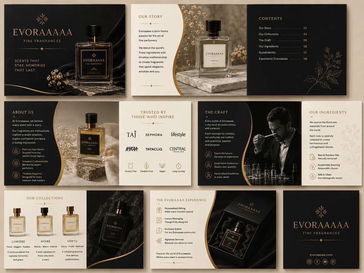 Evoraaaaa fine fragrance brand catalog spread