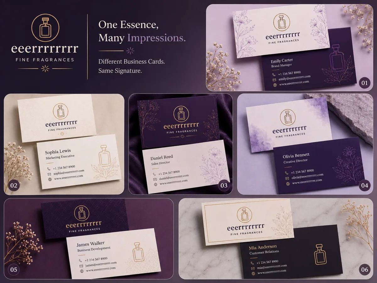 Fine fragrance brand business card mockups, alternate layout