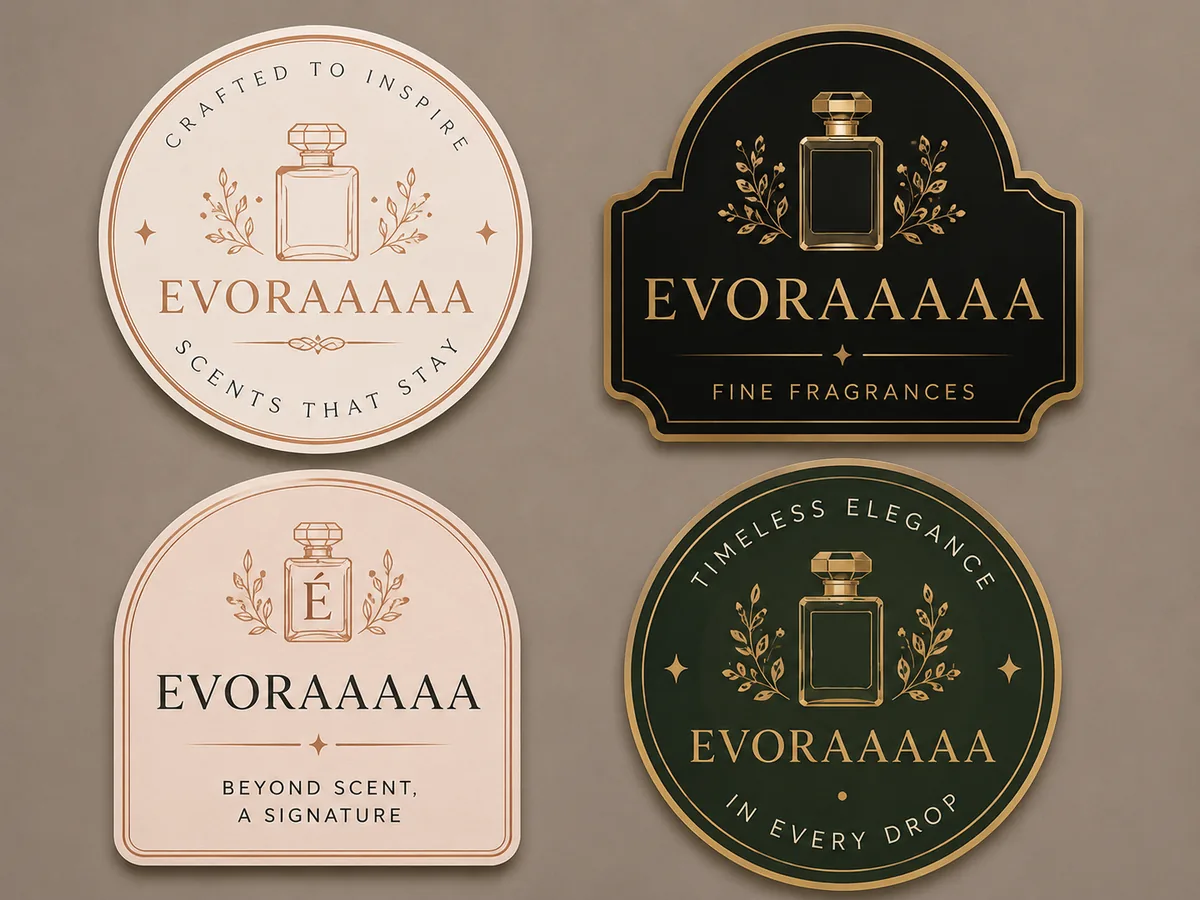 Fine fragrance brand sticker and badge designs
