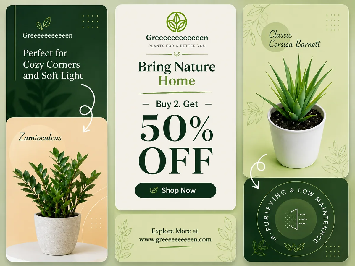 Indoor plant shop social media ad templates